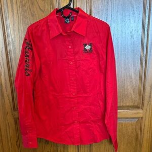 Harris Leather custom red horse show shirt